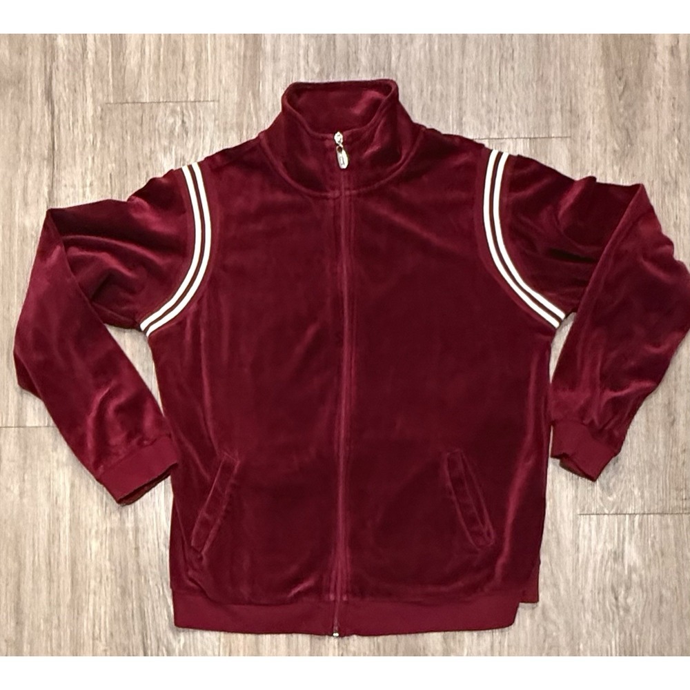Vtg Velour Zip Track Jacket Women's L Tall Red Streetwear New York Laundry Retro